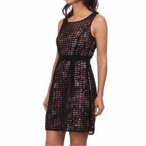 EUC Jessica Simpson Floral Black Overlay A-line Mini Dress, Size 8